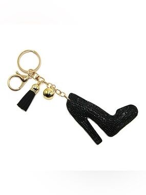 Rhinestone Black High Heel Keychain/ Handbag Charm with Tassel